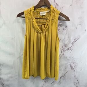 Anthropologie Top Womens Small 4 Tank Blouse Laser Cut Mustard Maeve Bow Luca